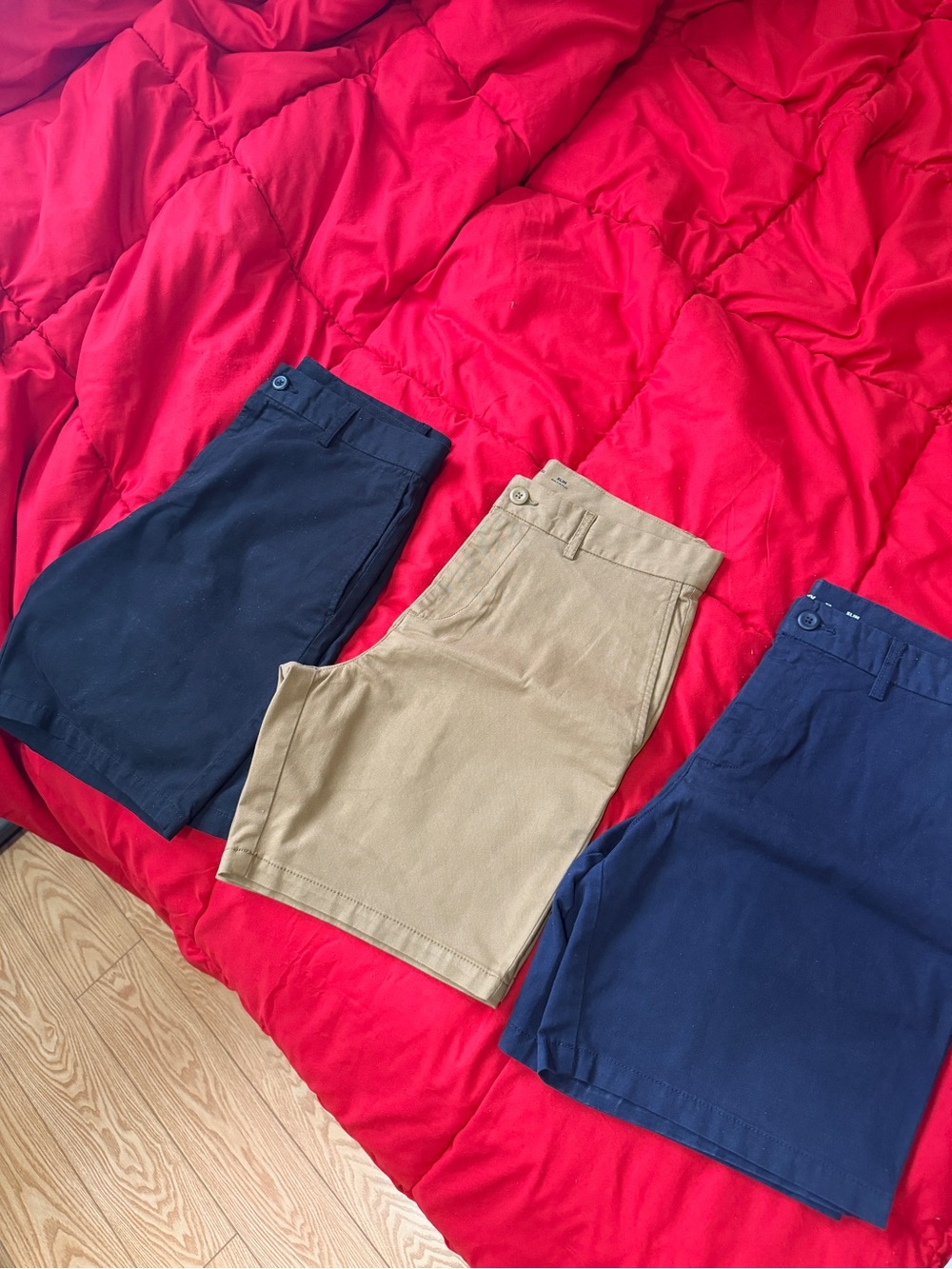 Three Classic Cotton Shorts - Navy & Khaki and Black